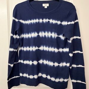 J. Crew Navy and White Tie-Dye Crewneck Sweater